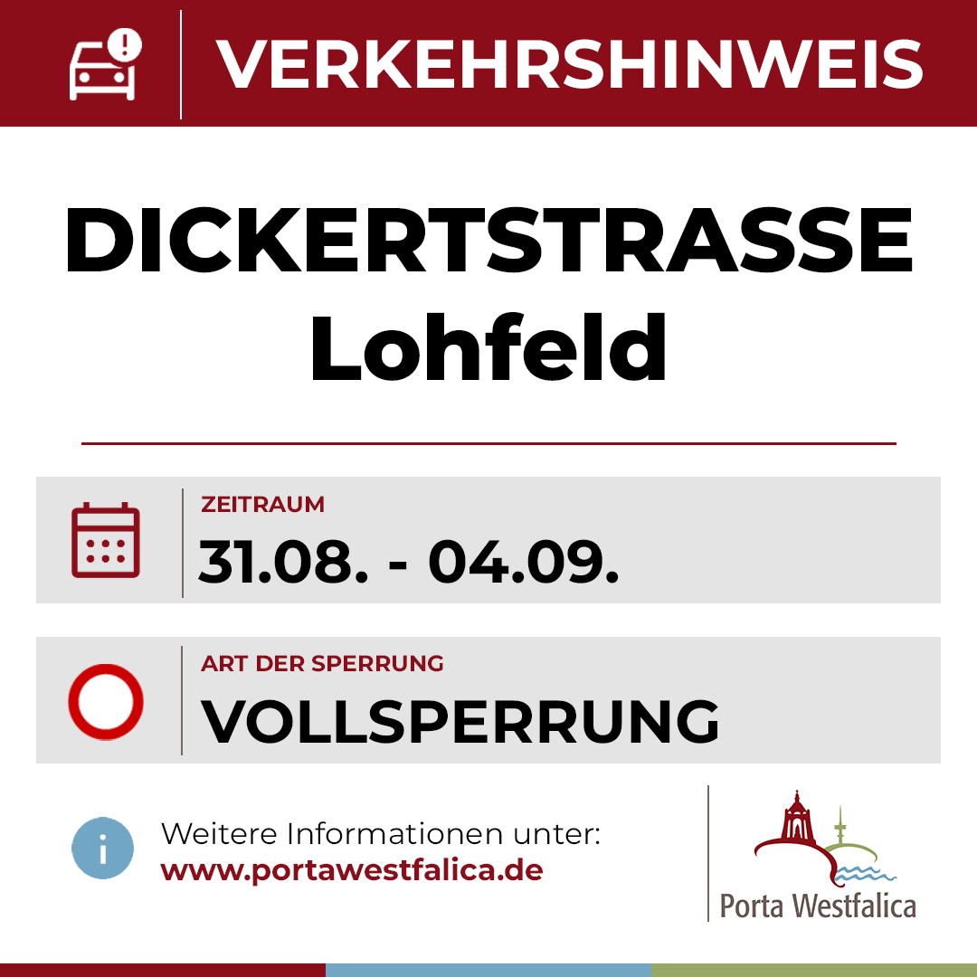Eine Hinweistafel auf die Sperrung der Dickertstraße