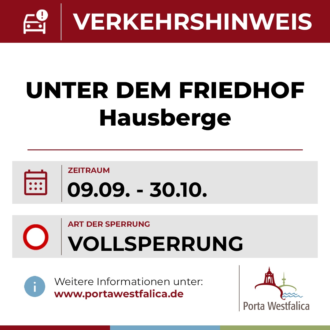 Hinweistafel zur Sperrung der Straße Unter dem Friedhof