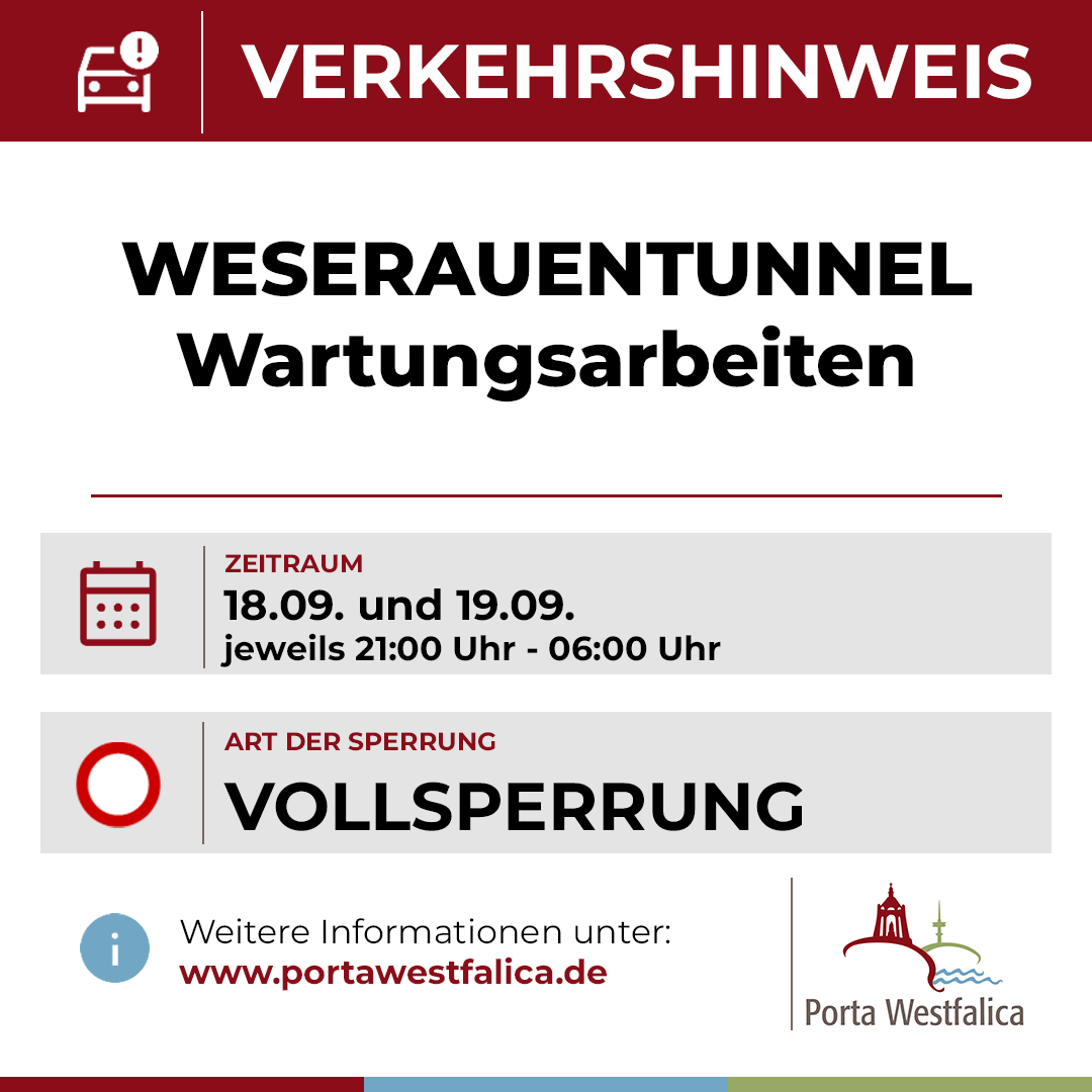 Warntafel für die Sperrung des Weserauentunnels