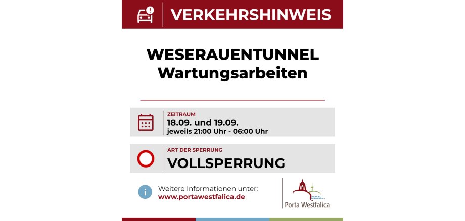 Warntafel für die Sperrung des Weserauentunnels