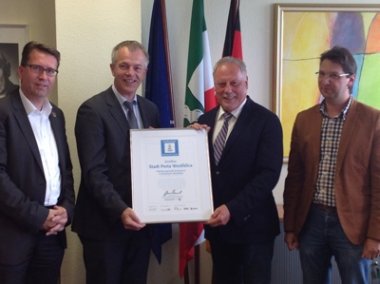 Technischer Beigeordneter Stefan Mohme, Minister Johannes Remmel, Bürgermeister Stephan Böhme, Leiter Stadtplanung Björn Sassenberg