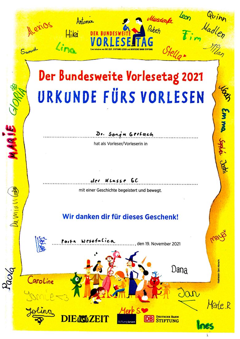 Urkunde Bundesweiter Vorlesetag