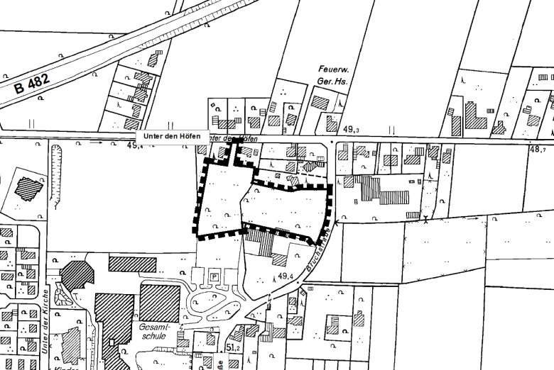 Eine Karte mit dem Geltungsbereich für den Bebauungsplan Unter den Höfen