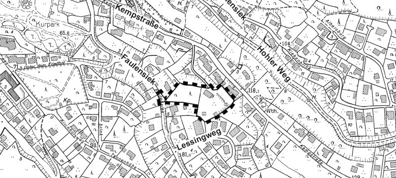 Eine Karte mit dem Geltungsbereich für den Bebauungsplan Nummer 84 Zwischen Kempstraße und Faulensiek