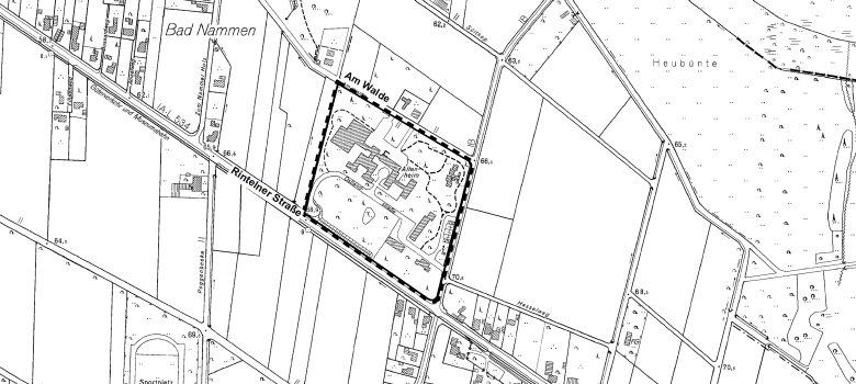 Eine Karte mit dem Geltungsbereich für den Bebauungsplan Nummer 96 Nammen, am Walde